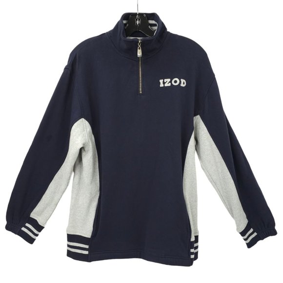 Izod Jeans Quarter Zip Pullover Sweatshirt Top Boys 14/16 Navy Blue Gray NEW - Picture 1 of 16